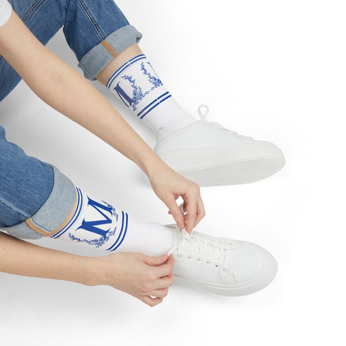 Blue Monogram M Cool Crew Socks | Personalized Initial Socks