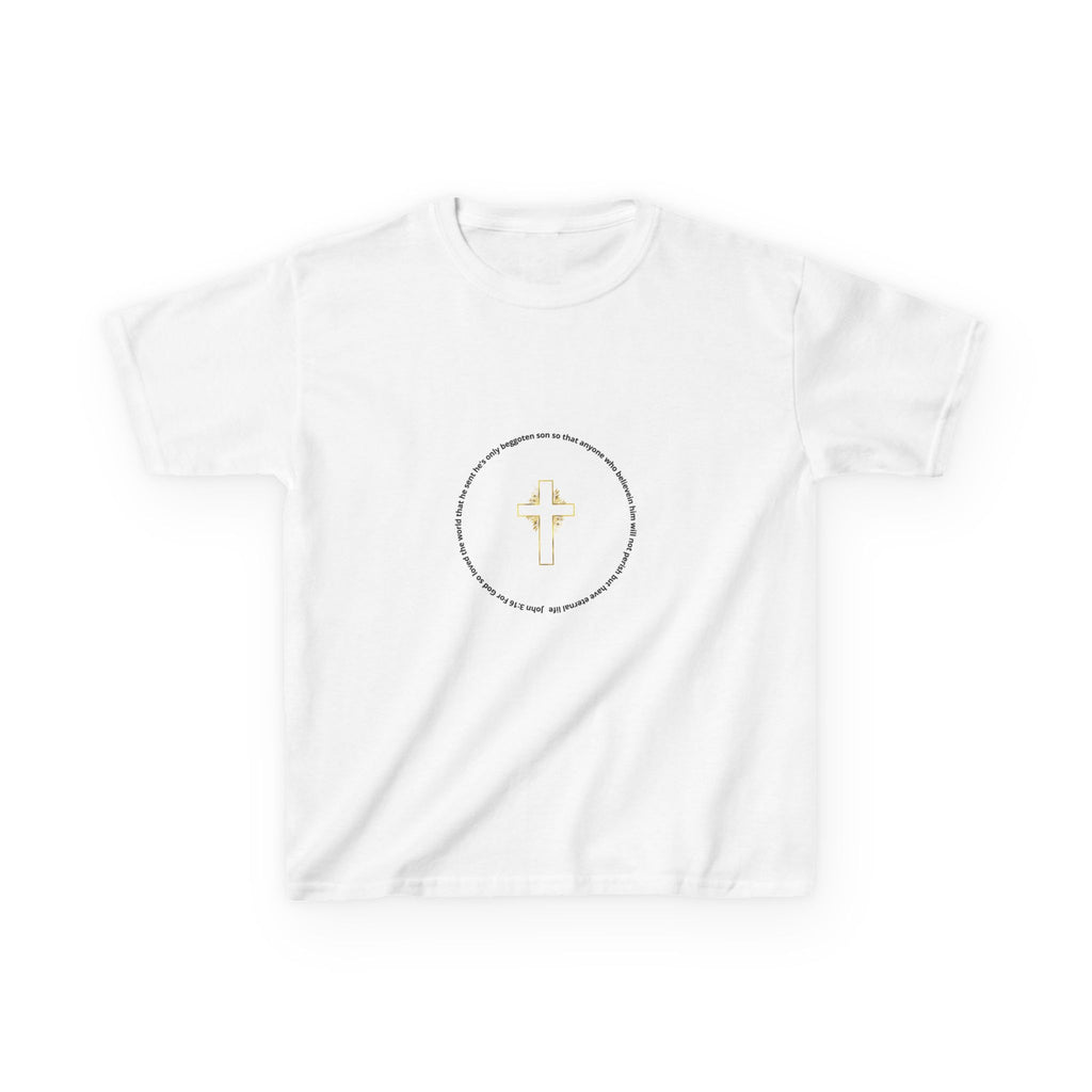 Kids Christian T‑Shirt — Gold Cross & "my refuge & my strength" Faith Tee