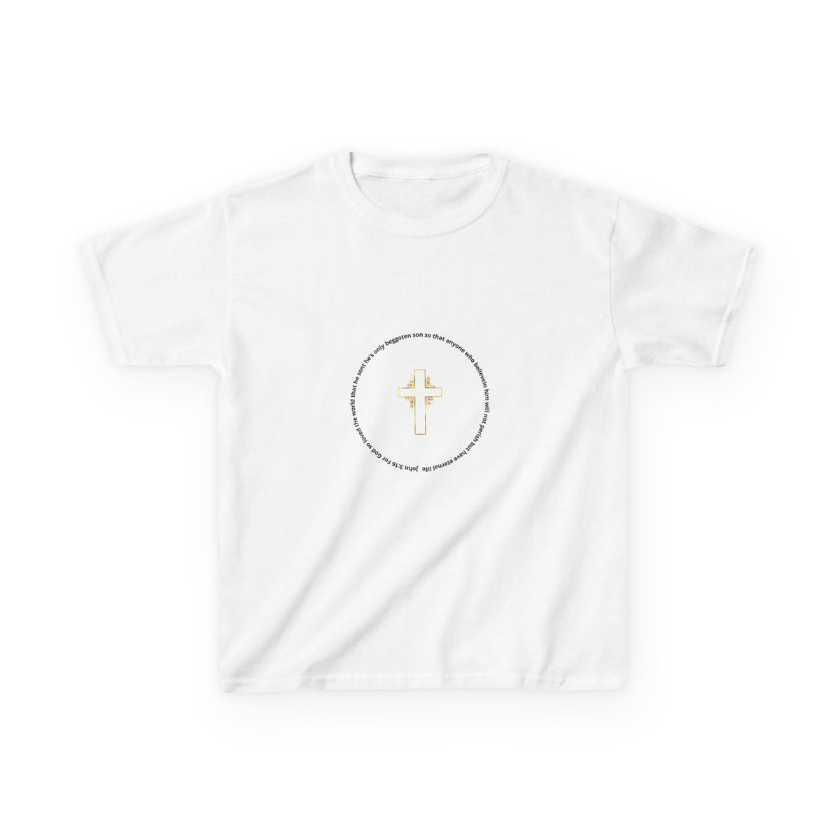 Kids Christian T‑Shirt — Gold Cross & "my refuge & my strength" Faith Tee