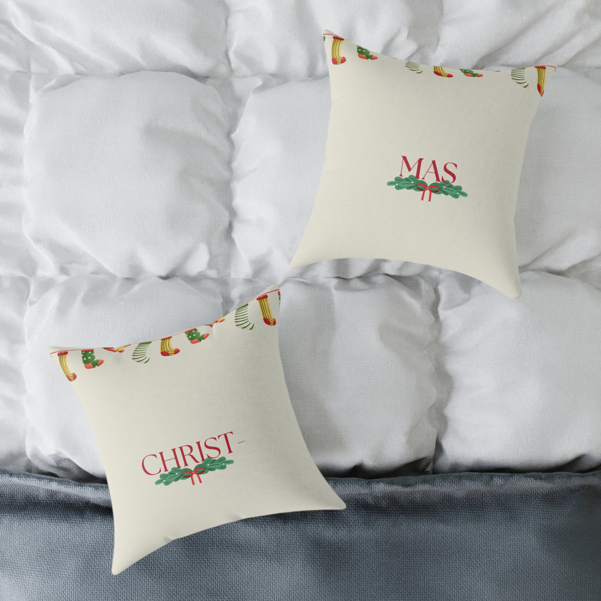 Christmas Holly Pillow 'Christmas' Holiday Square Faith Pillow