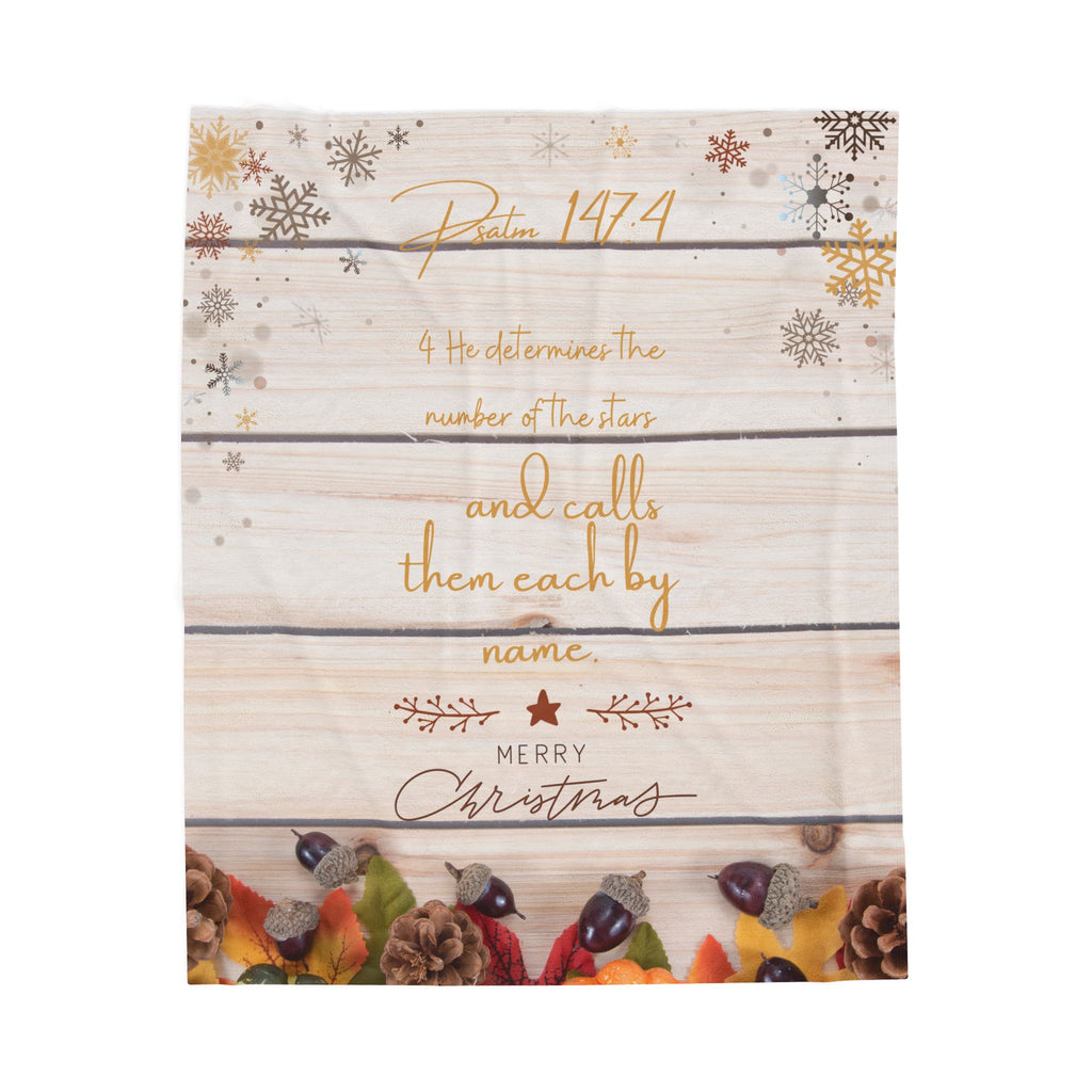 Christmas Velveteen Plush Blanket – ‘Psalms 147:4’ Bible Verse