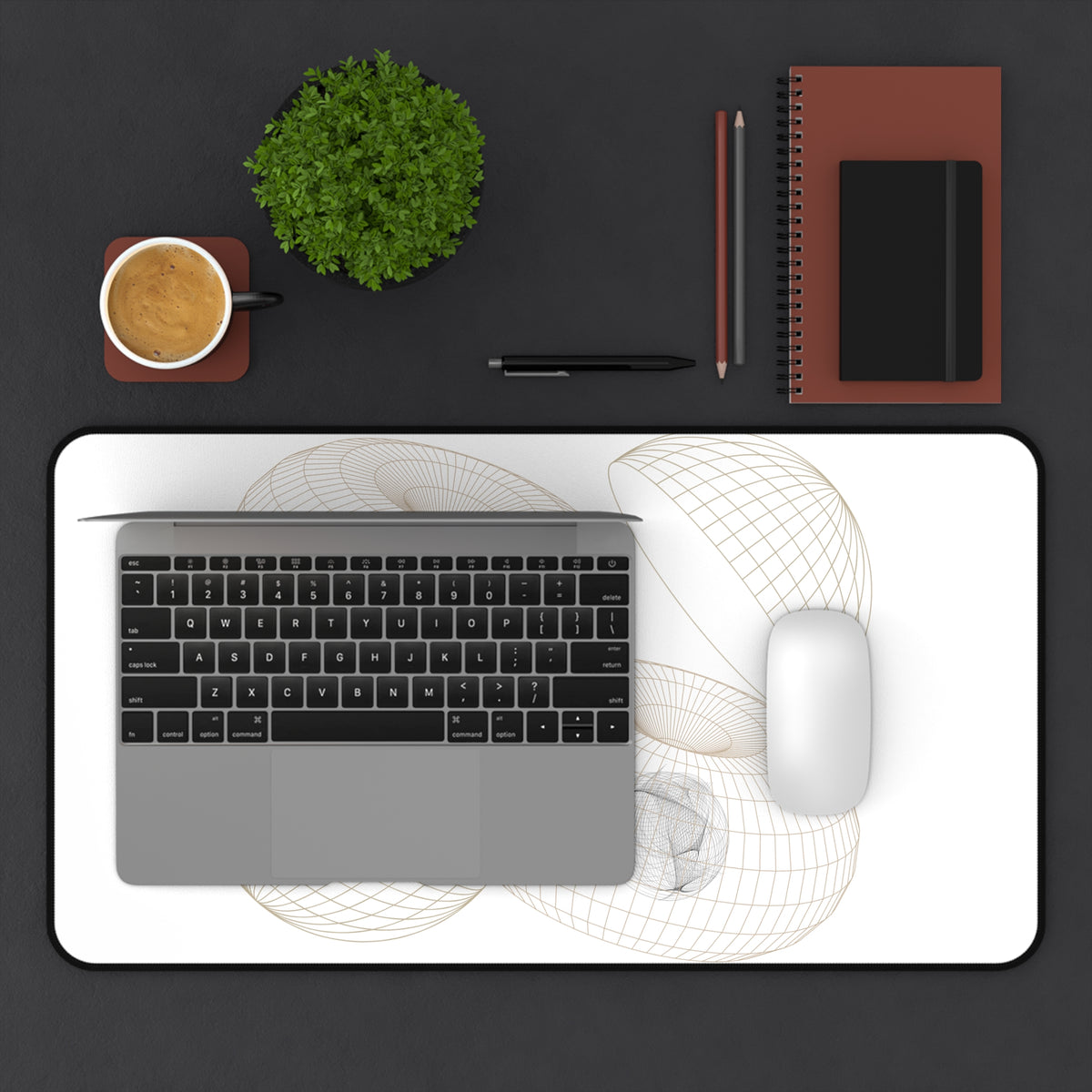 Geometric Wireframe Donut Desk Mat | Minimal Tech Mousepad