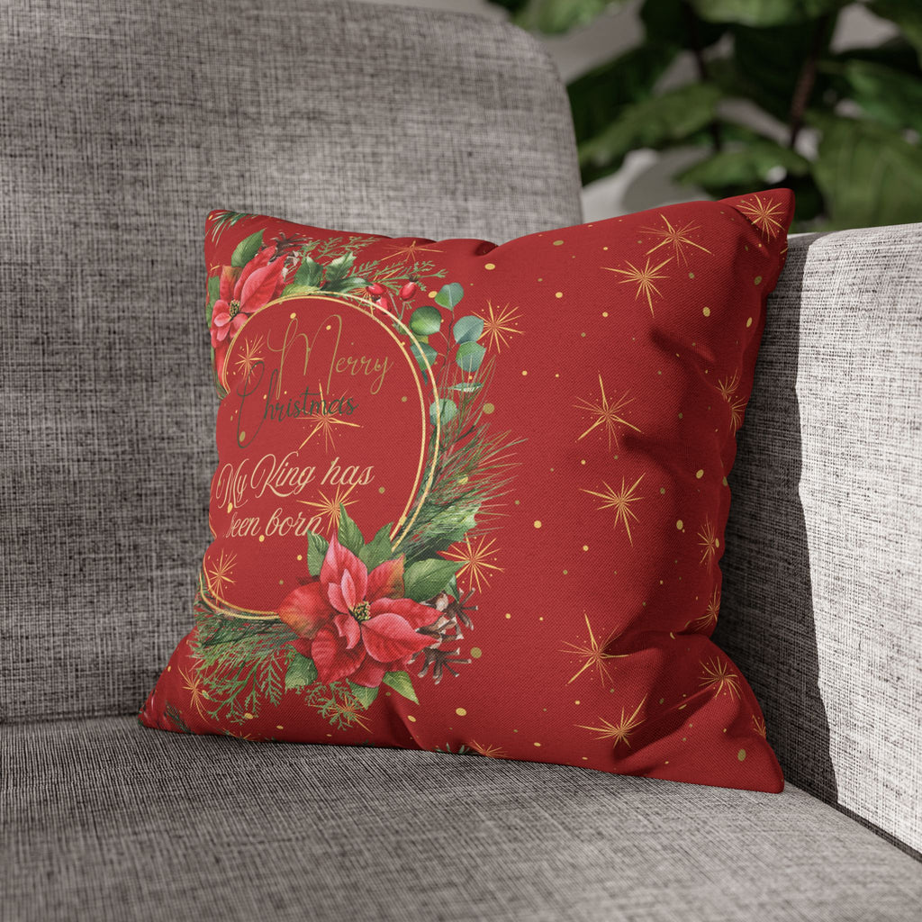 Christmas Wreath Decorative Pillowcase — "Merry Christmas" My King Has Been Born" Pillow Cover