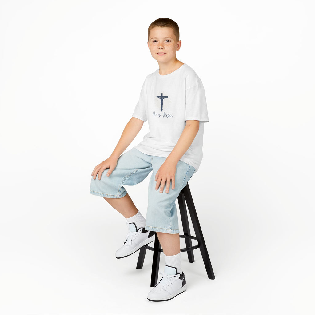 Kids Tee — He Is Risen Christian Easter And For All Times Shirt (Sing Praise Back Print)