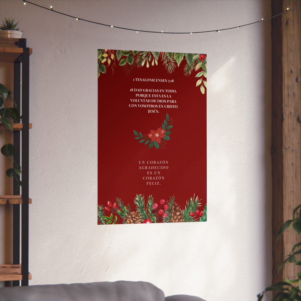 Christmas Bible Verse Poster — "Dad Gracias en Todo..." Matte Vertical Holiday Wall Art