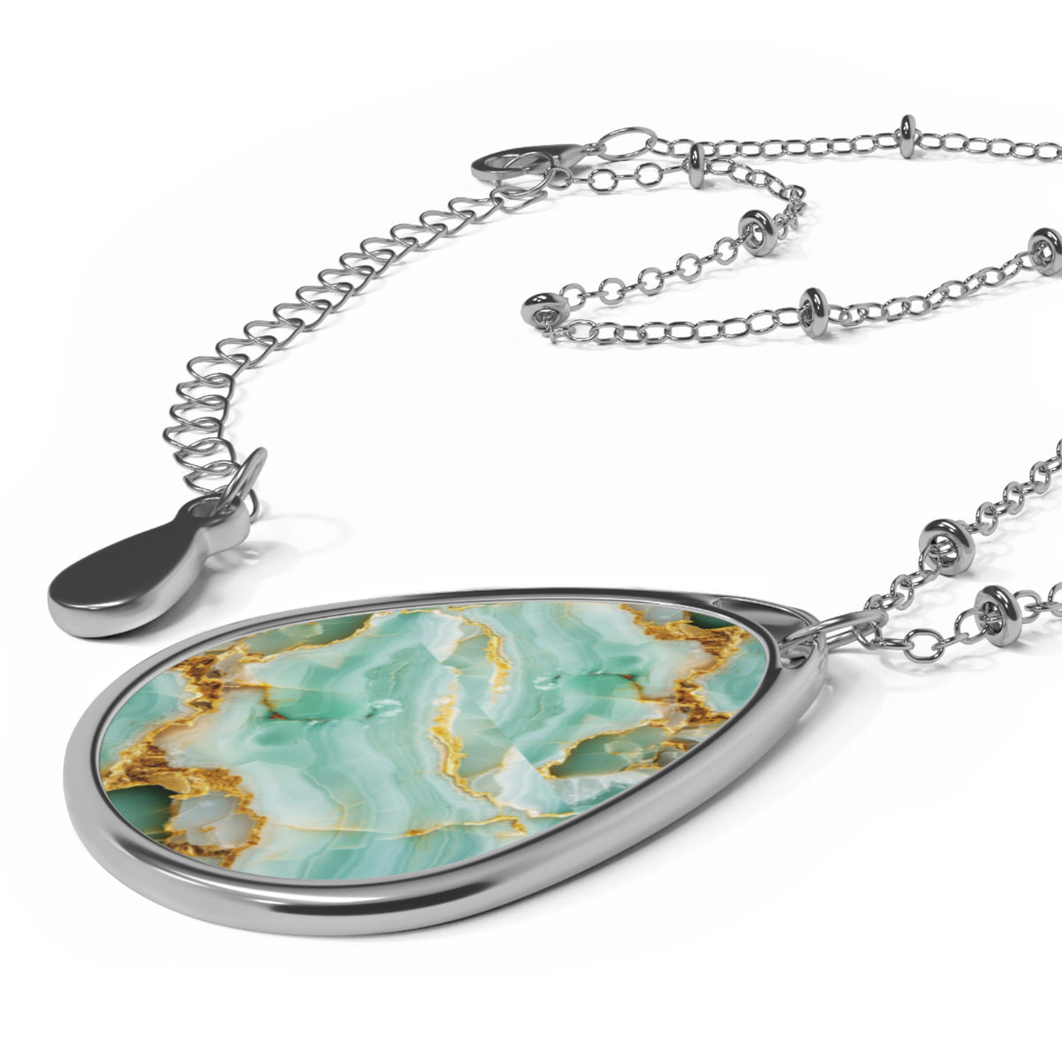 Elegant Aqua Marble Oval Pendant Necklace