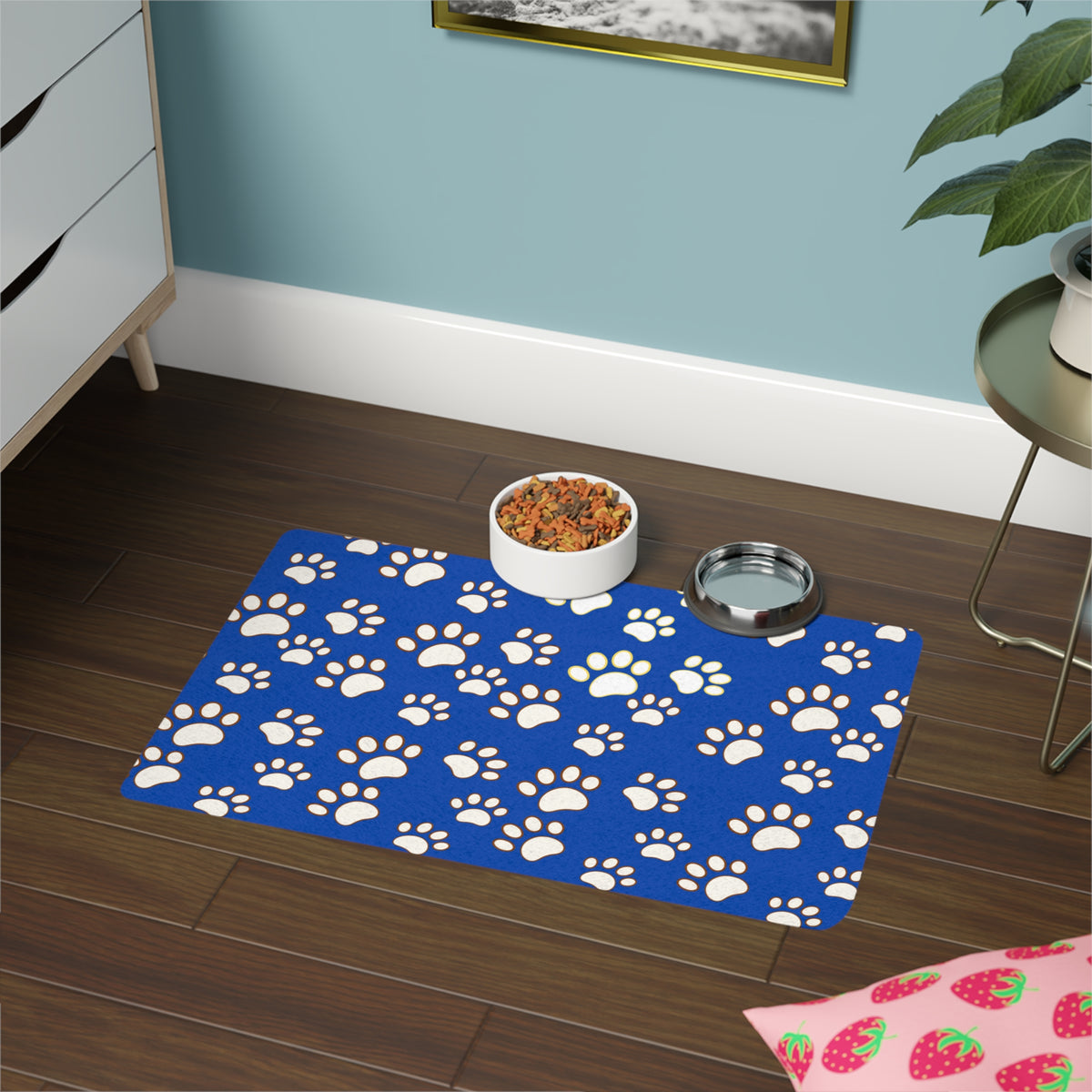 Lovely White Paw Print Pattern Pet Food Mat