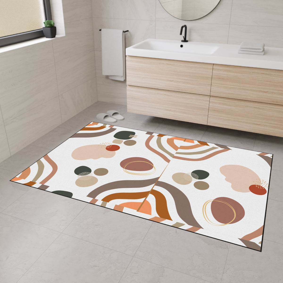 Abstract Elegant Earth Tone Shapes Floor Mat | Mid Century Modern Doormat