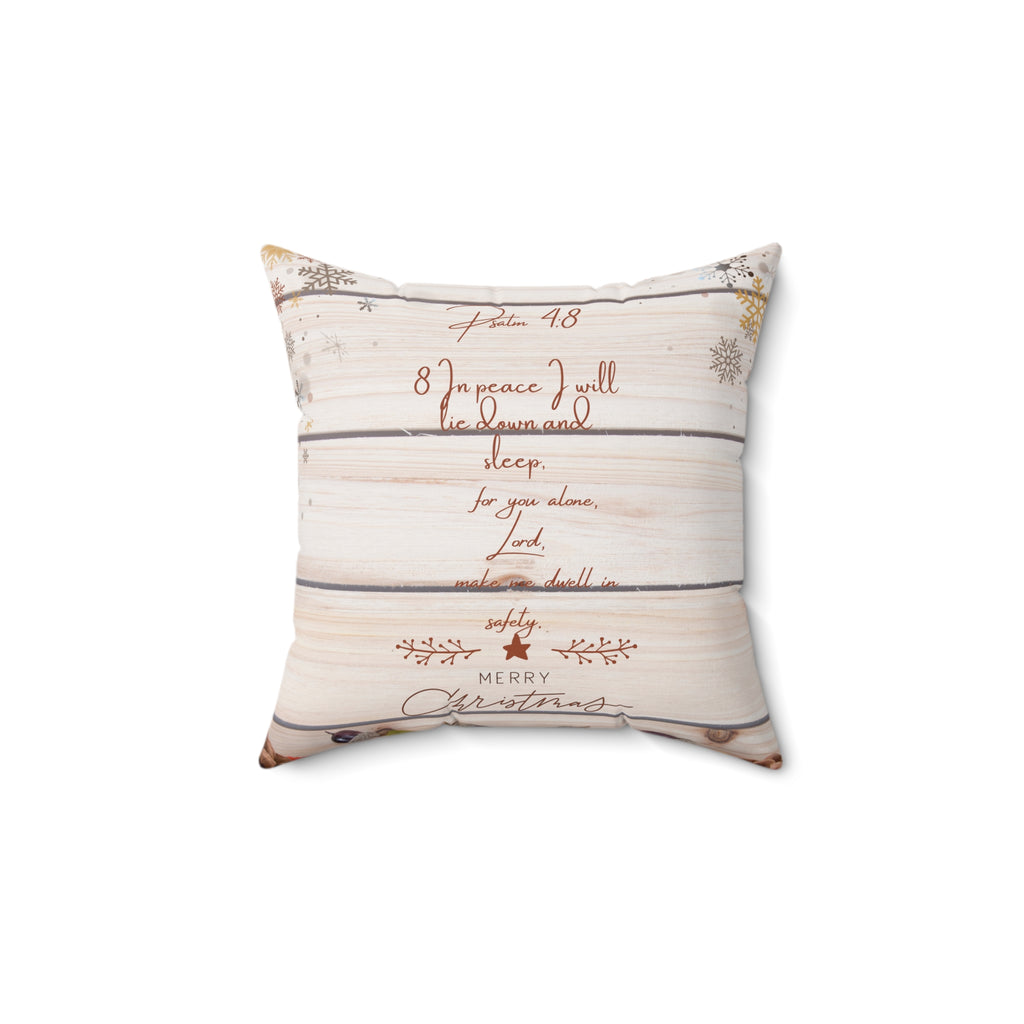 Rustic Merry Christmas Pillow Psalms 4:8 — 'In Peace I Will Lie Down and Sleep' Holiday Pillow