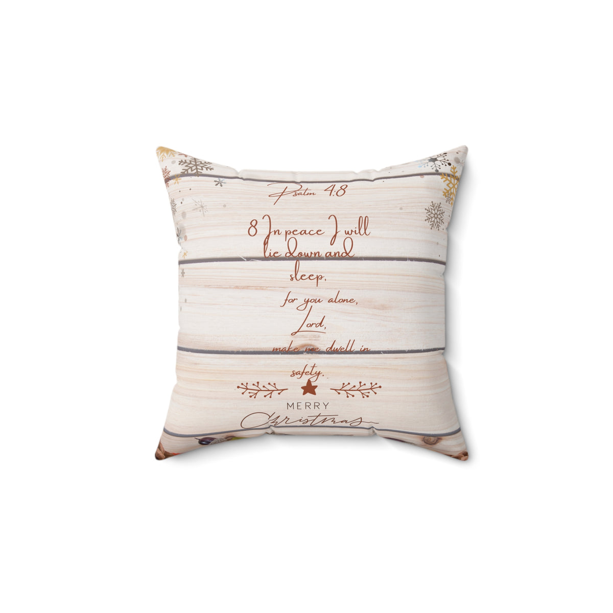 Rustic Merry Christmas Pillow Psalms 4:8 — 'In Peace I Will Lie Down and Sleep' Holiday Pillow