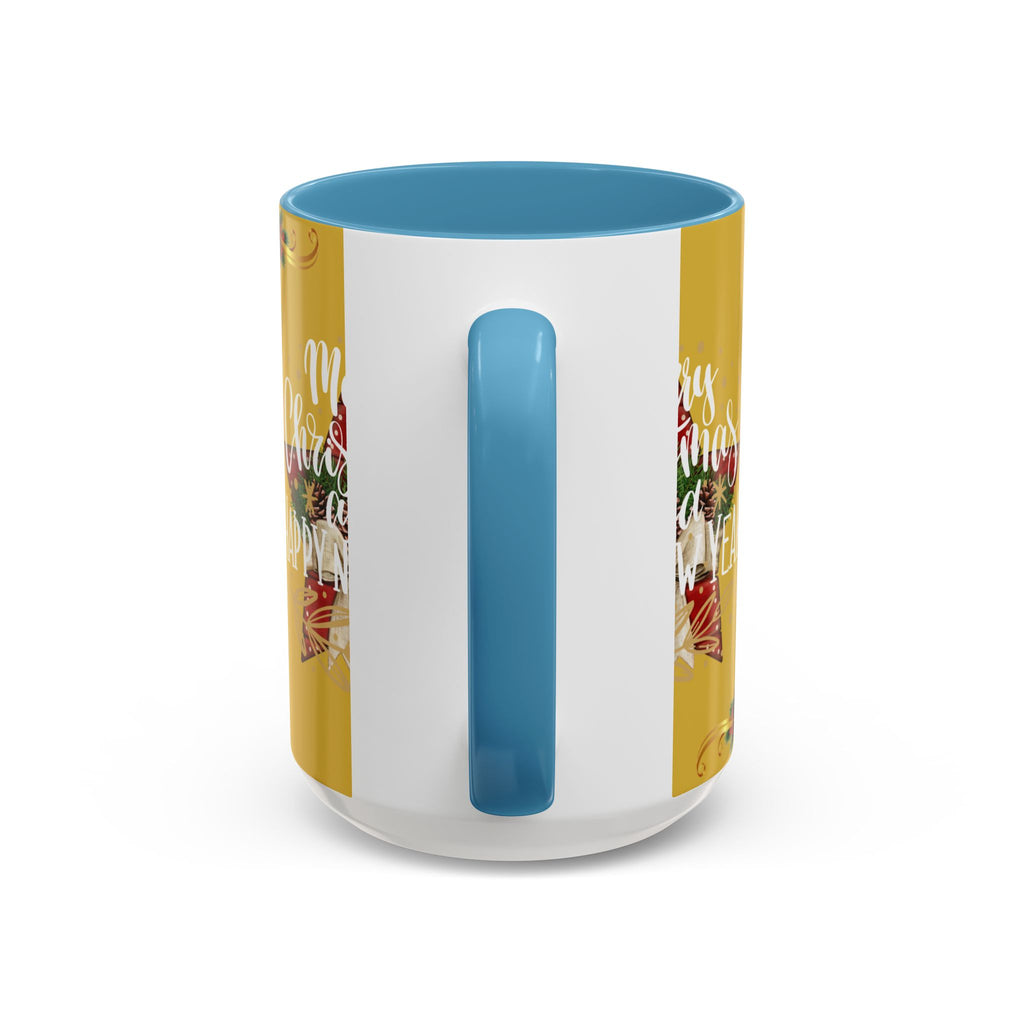 Christmas Coffee Mug - "Merry Christmas and Happy New Year" Accent Holiday Tea Cup (15oz)