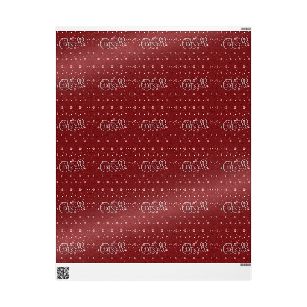 Red Christmas Wrapping Paper with Snowflakes and Holiday Ornaments