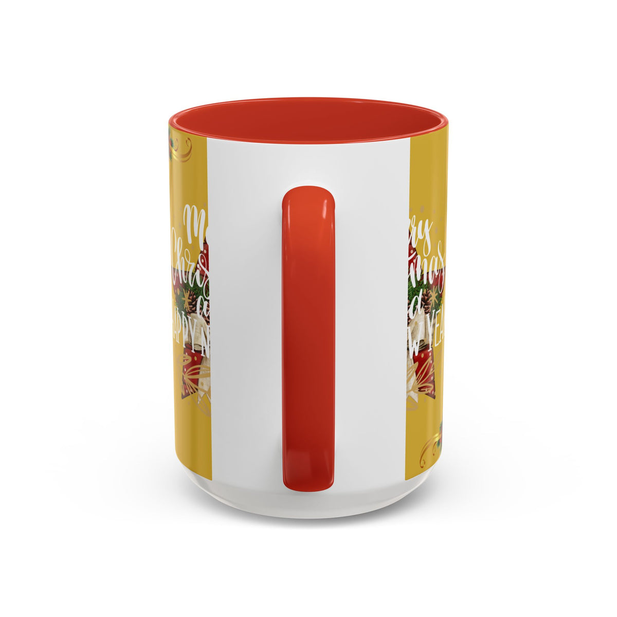 Christmas Coffee Mug - "Merry Christmas and Happy New Year" Accent Holiday Tea Cup (15oz)