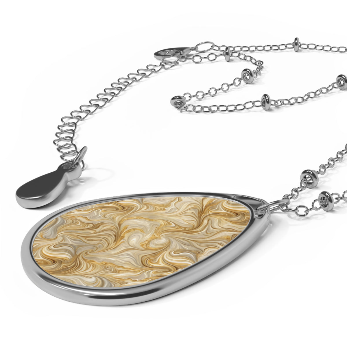 Elegant Gold Swirl-Print Teardrop Pendant Necklace