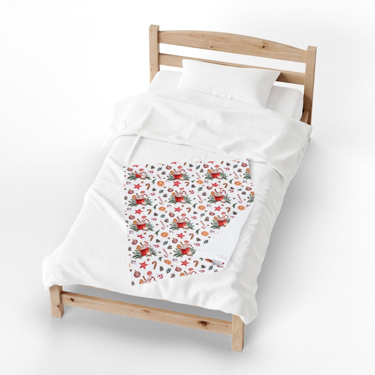 Christmas Hot Cocoa Pattern Velveteen Plush Blanket — Cozy Holiday Throw with Candy Canes & Ornaments
