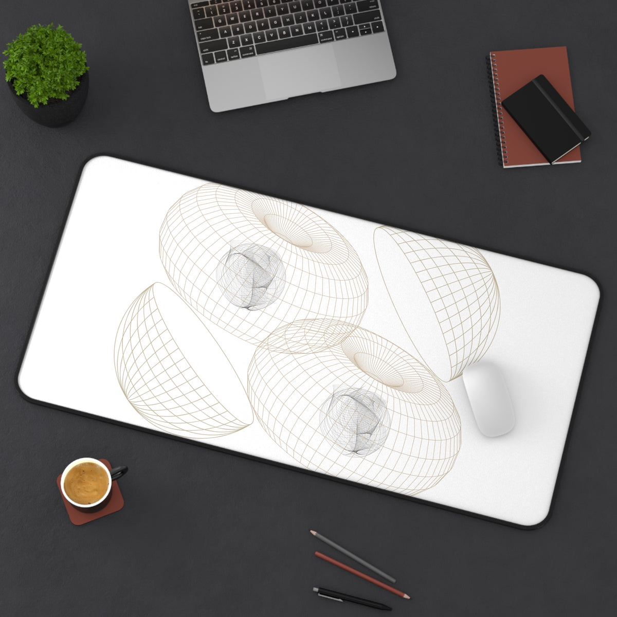Geometric Wireframe Donut Desk Mat | Minimal Tech Mousepad