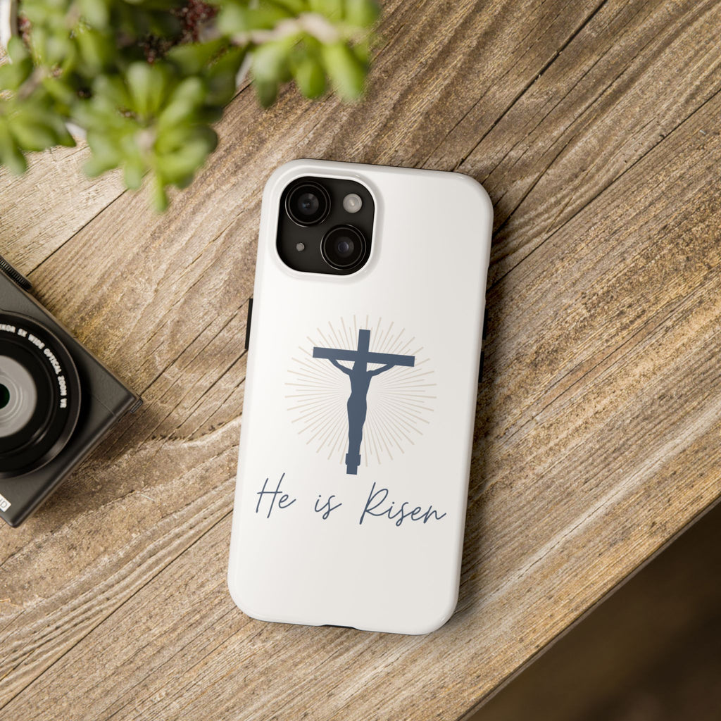 He Is Risen Phone Case — Christian Cross iPhone Case, Easter Faith Protector