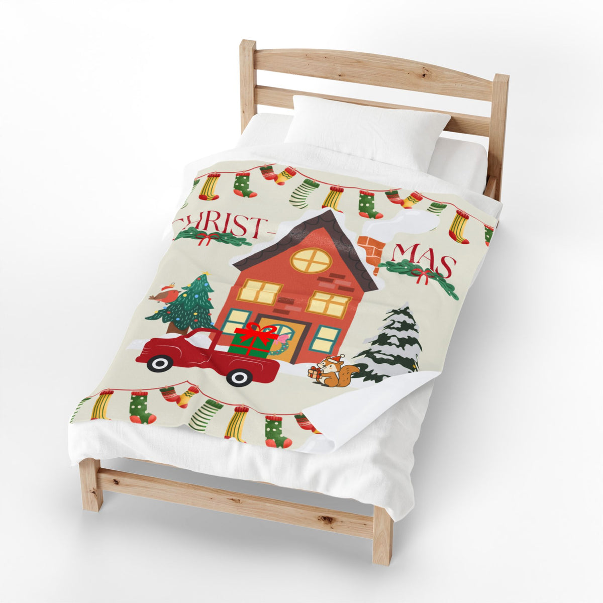 Christmas Cozy Velveteen Blanket & Holiday House Plush Throw