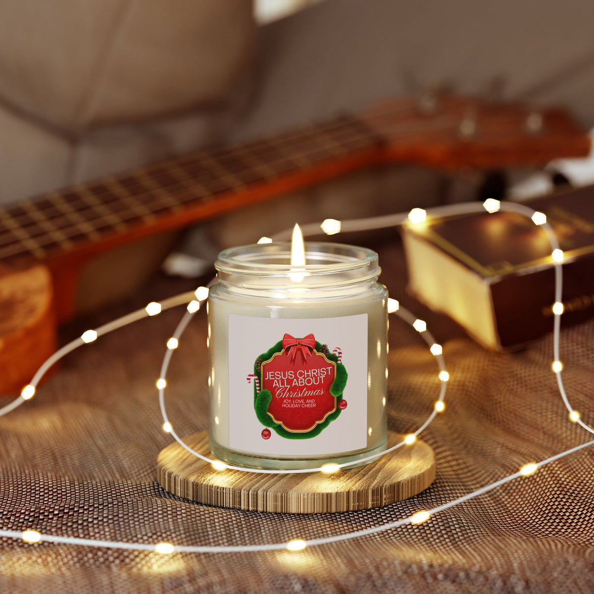 Christmas Candle — "Jesus Christ Is All About Christmas" Scented Coconut Apricot Wax (4oz)