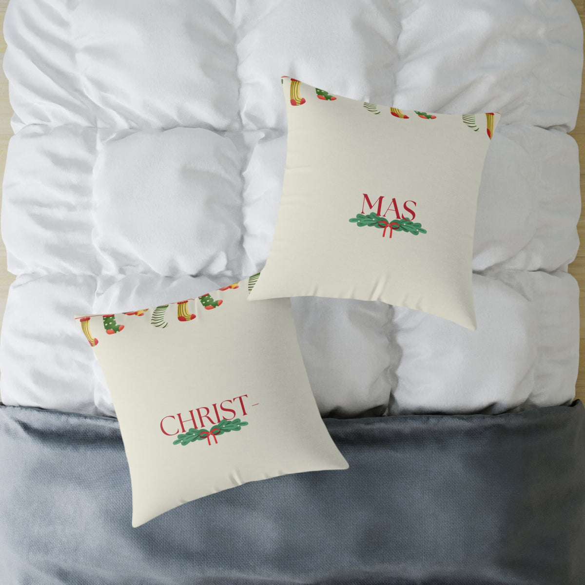 Christmas Holly Pillow 'Christmas' Holiday Square Faith Pillow