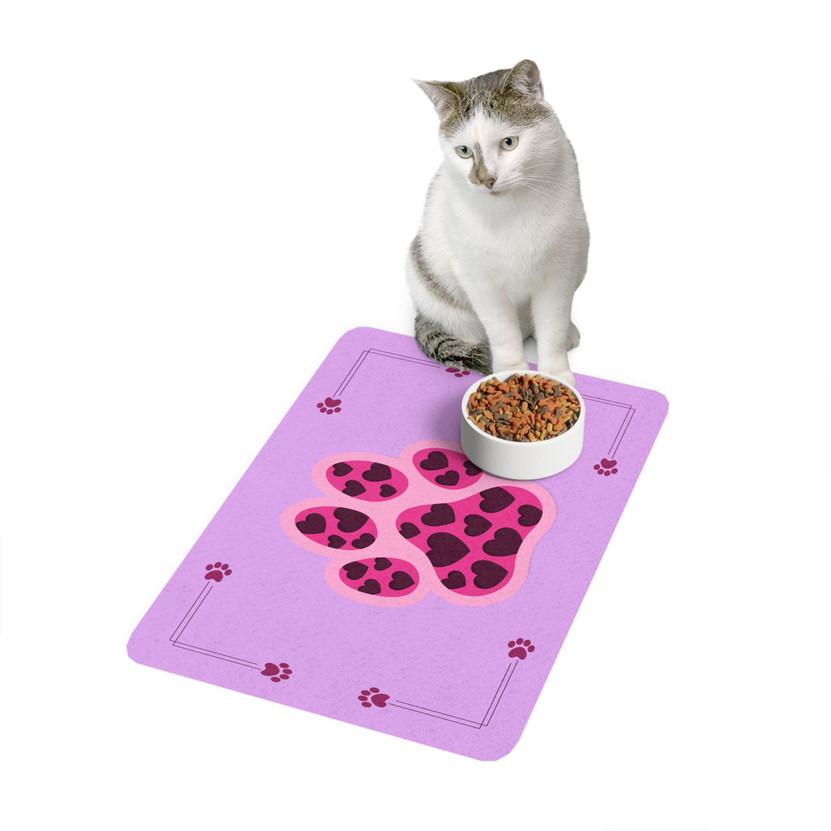 Pink Leopard Paw Pet Food Mat (12x18) – Cute Non-Slip Feeding Placemat for Cats & Small Dogs