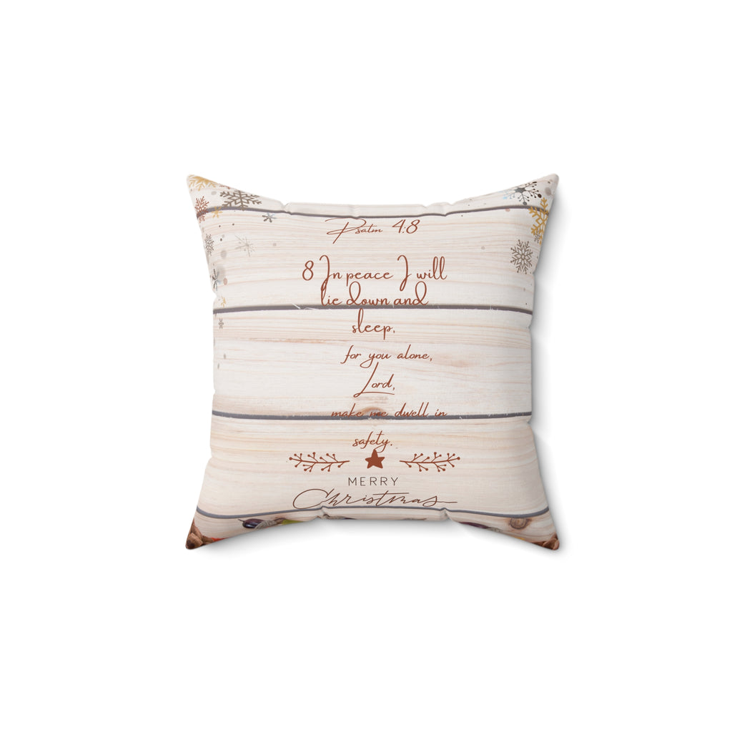 Rustic Merry Christmas Pillow Psalms 4:8 — 'In Peace I Will Lie Down and Sleep' Holiday Pillow