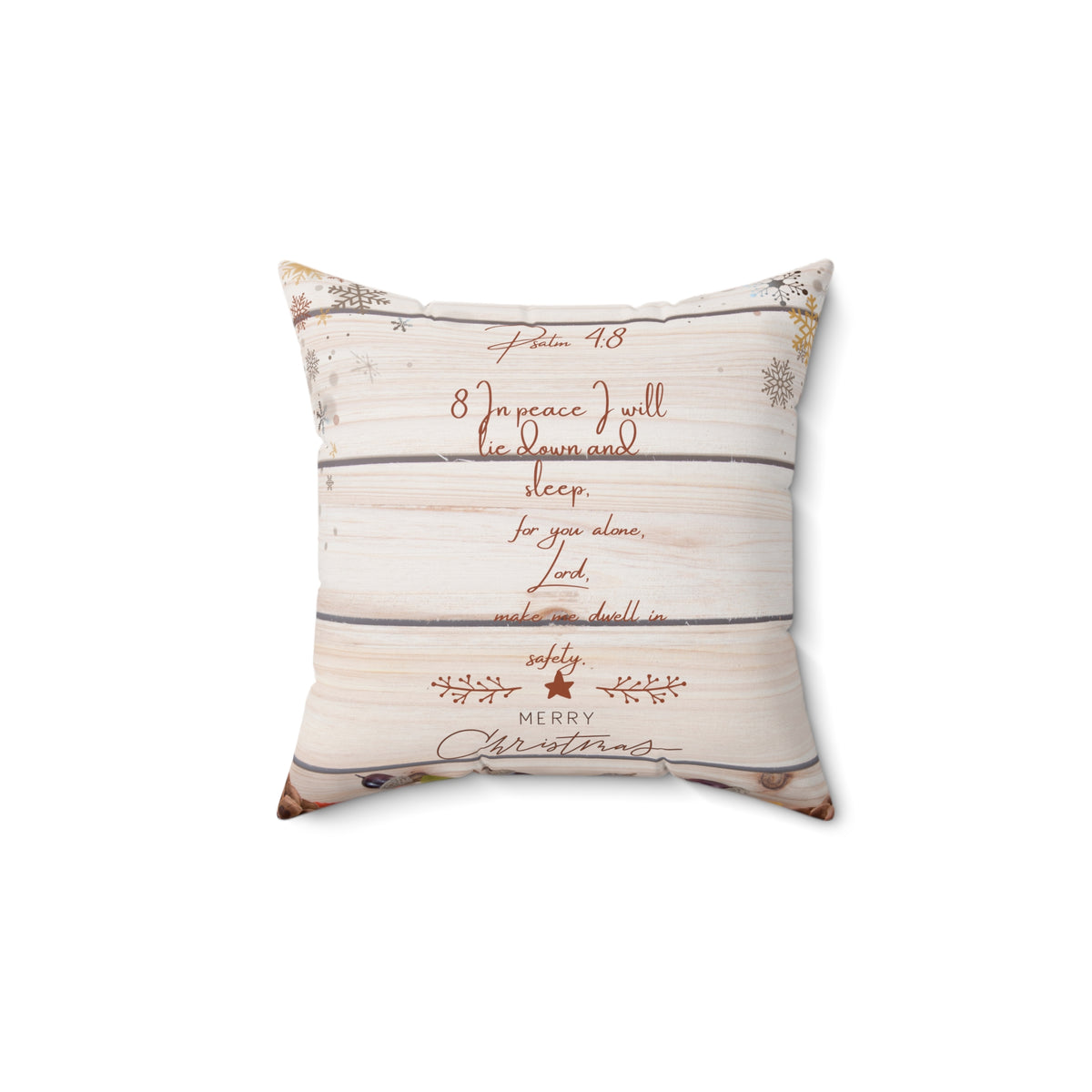 Rustic Merry Christmas Pillow Psalms 4:8 — 'In Peace I Will Lie Down and Sleep' Holiday Pillow