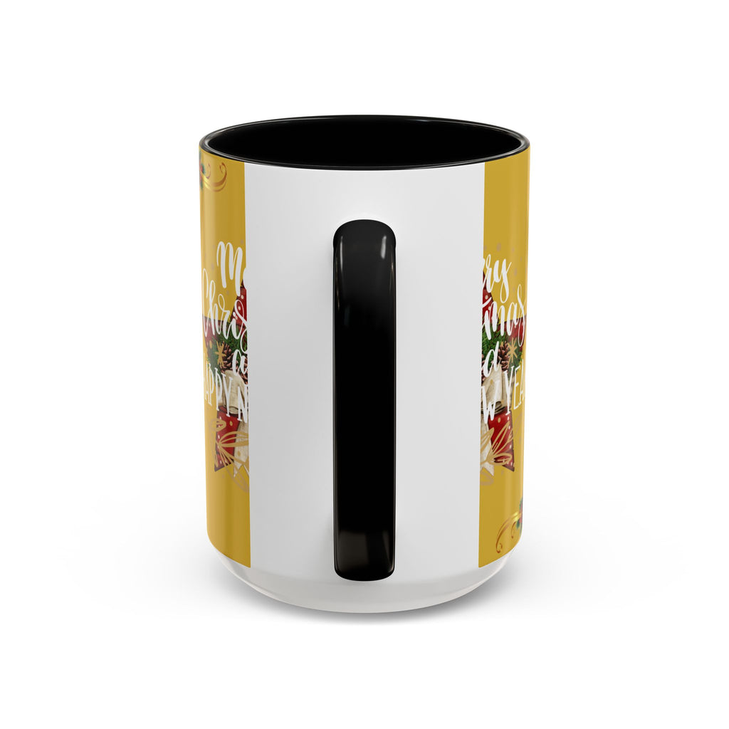 Christmas Coffee Mug - "Merry Christmas and Happy New Year" Accent Holiday Tea Cup (15oz)