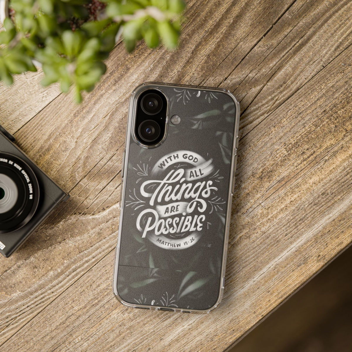 With God All Things Are Possible Phone Case Clear Impact-Resistant Christian Design