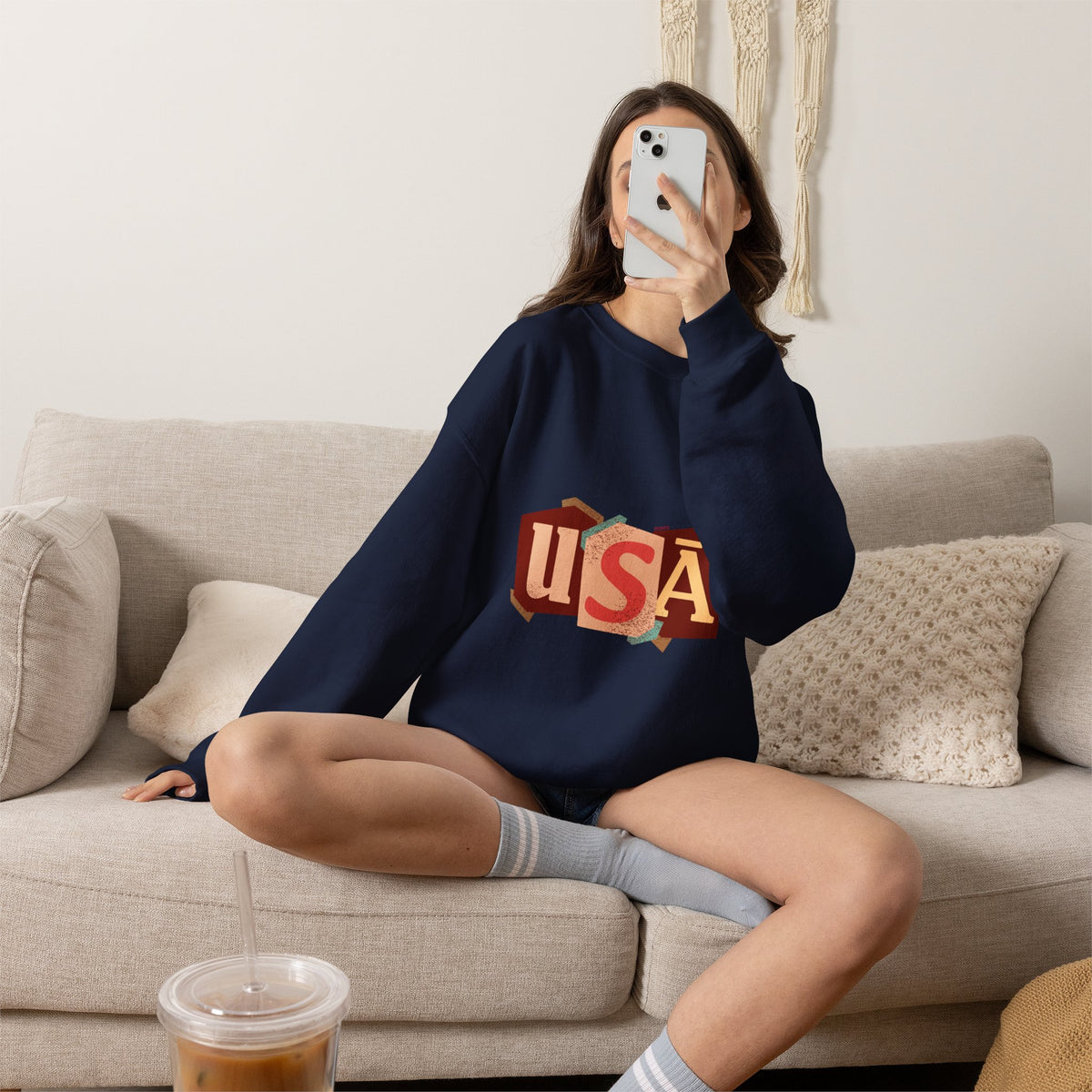 USA Graphic Crewneck Sweatshirt Patriotic Design