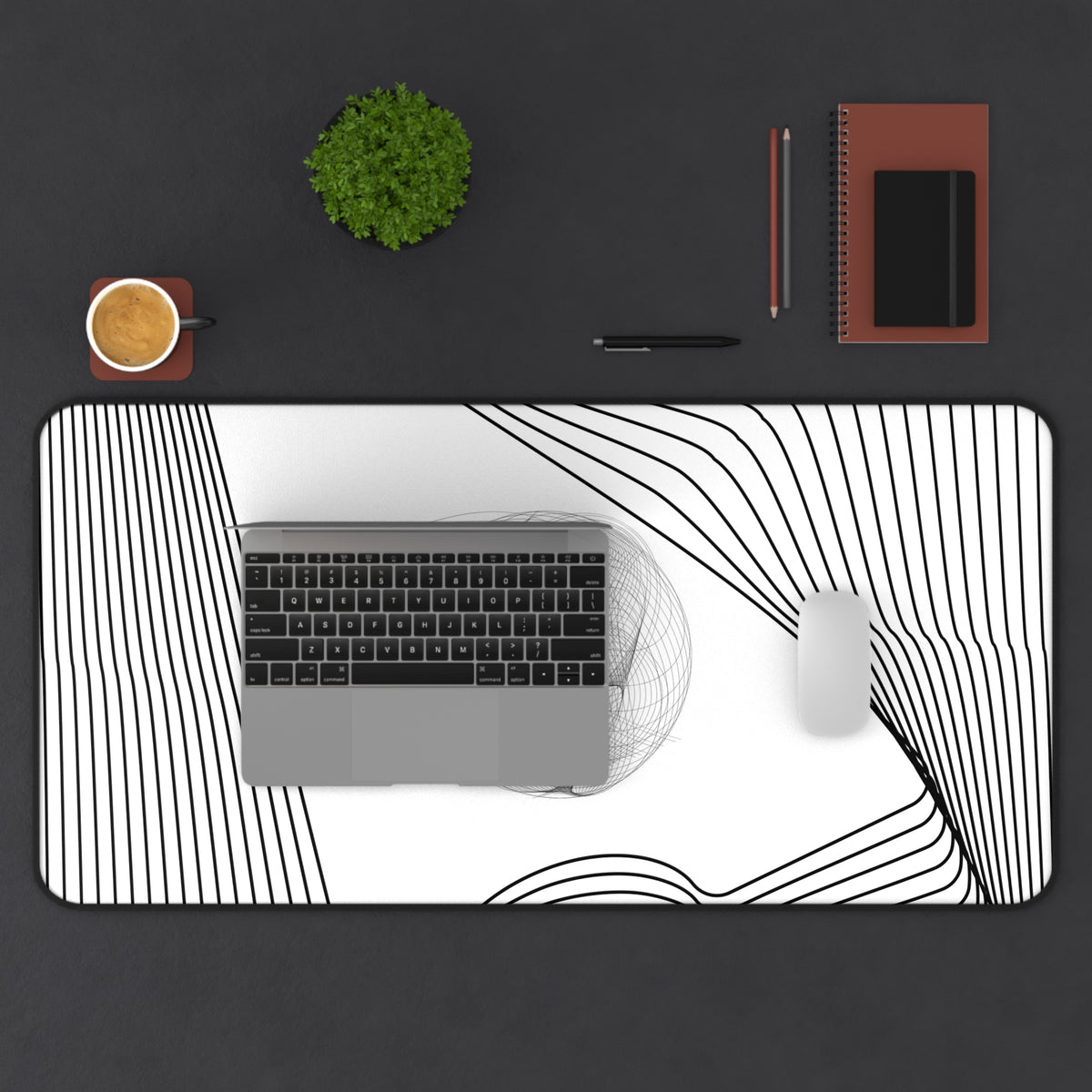 Abstract Black & White Line Art Desk Mat — Minimalist Office Mouse Pad
