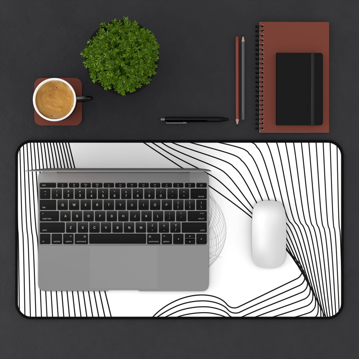Abstract Black & White Line Art Desk Mat — Minimalist Office Mouse Pad