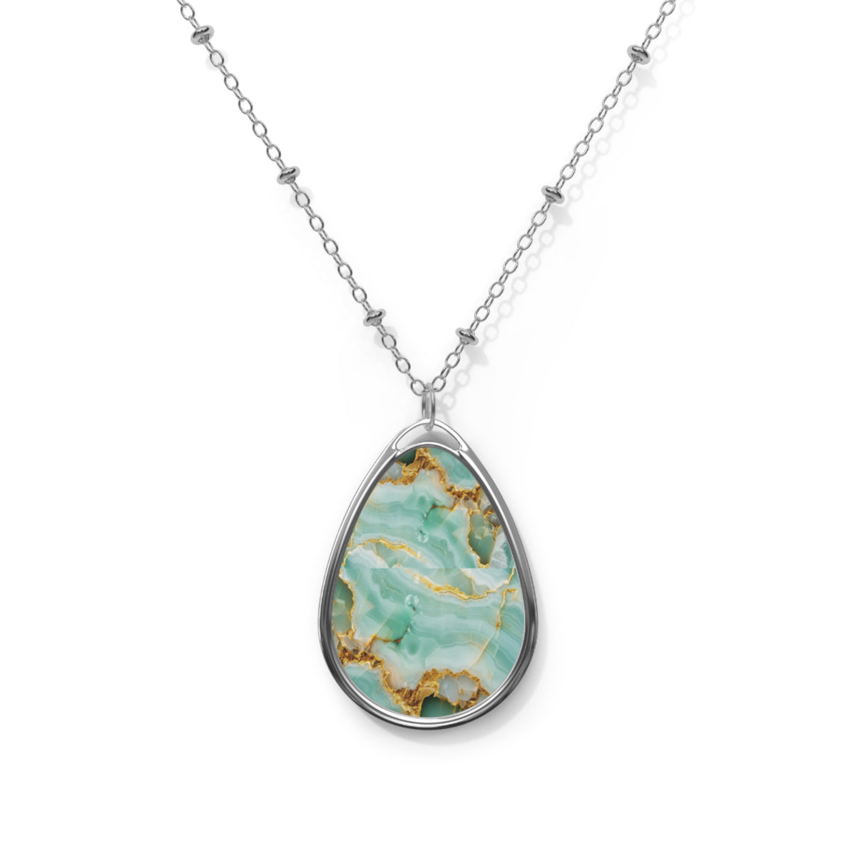 Elegant Aqua Marble Oval Pendant Necklace