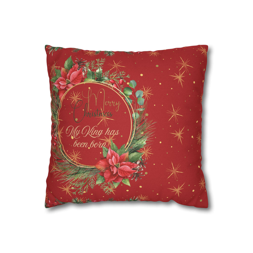 Christmas Wreath Decorative Pillowcase — "Merry Christmas" My King Has Been Born" Pillow Cover