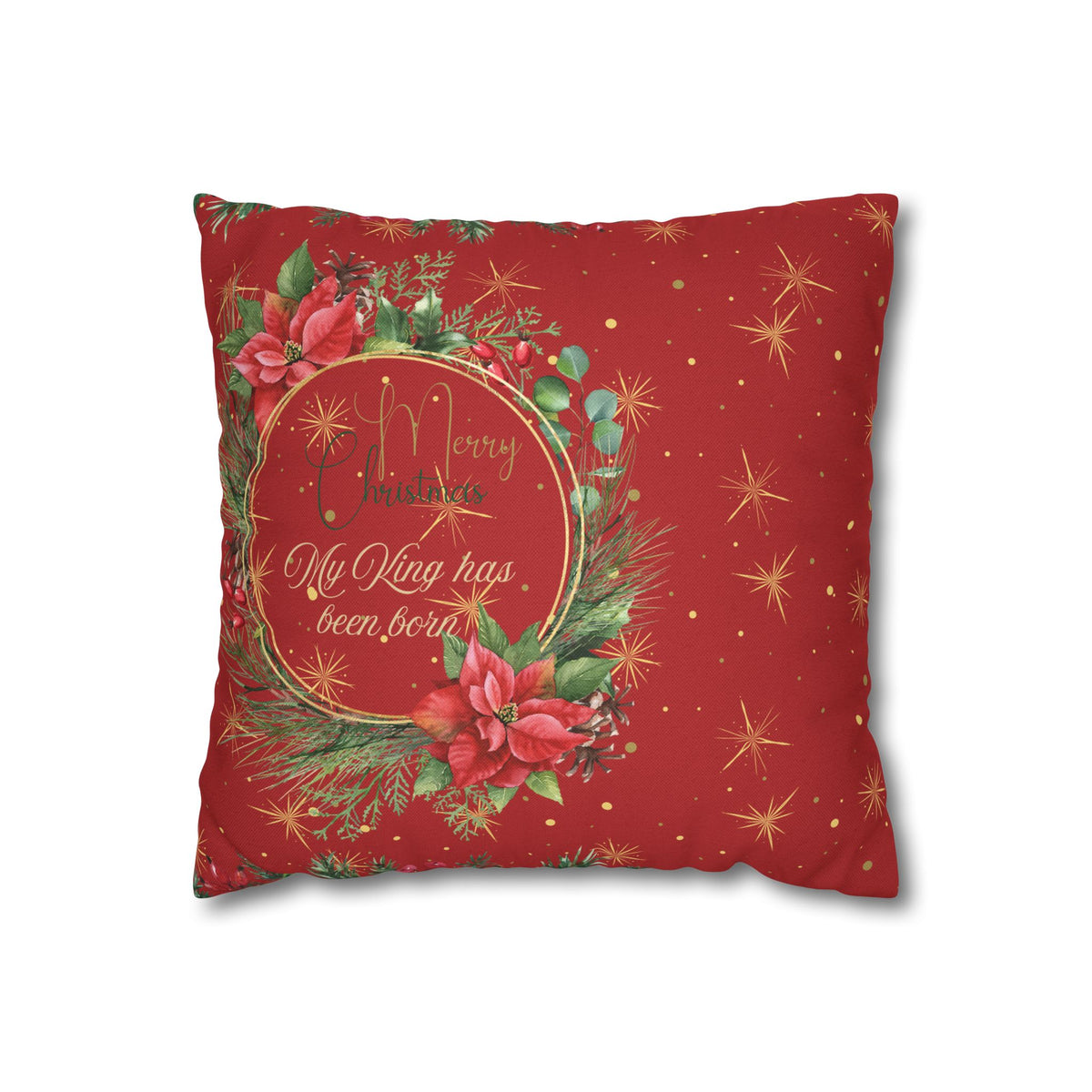 Christmas Wreath Decorative Pillowcase — "Merry Christmas" My King Has Been Born" Pillow Cover