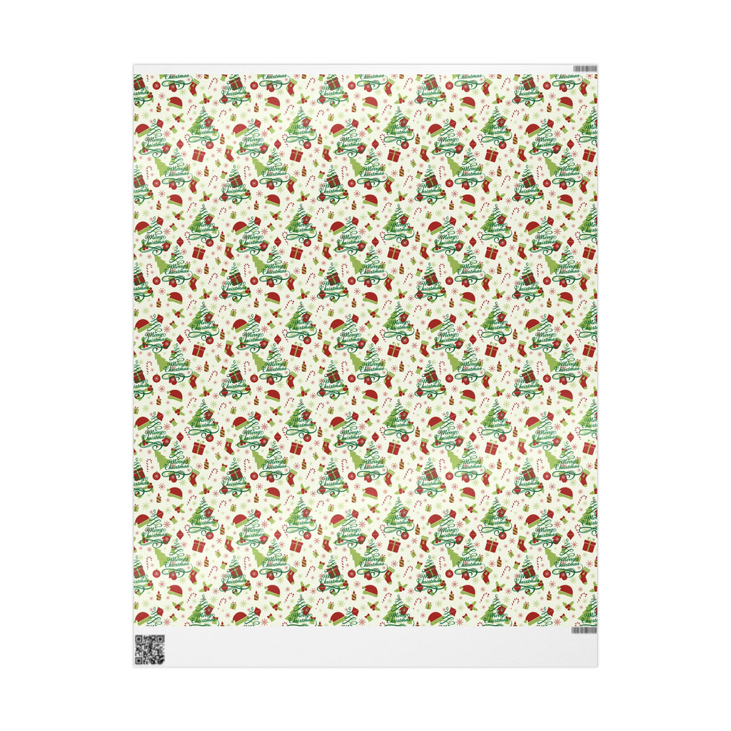 Christmas Wrapping Paper Roll — Festive Holly, Trees & Stockings Pattern