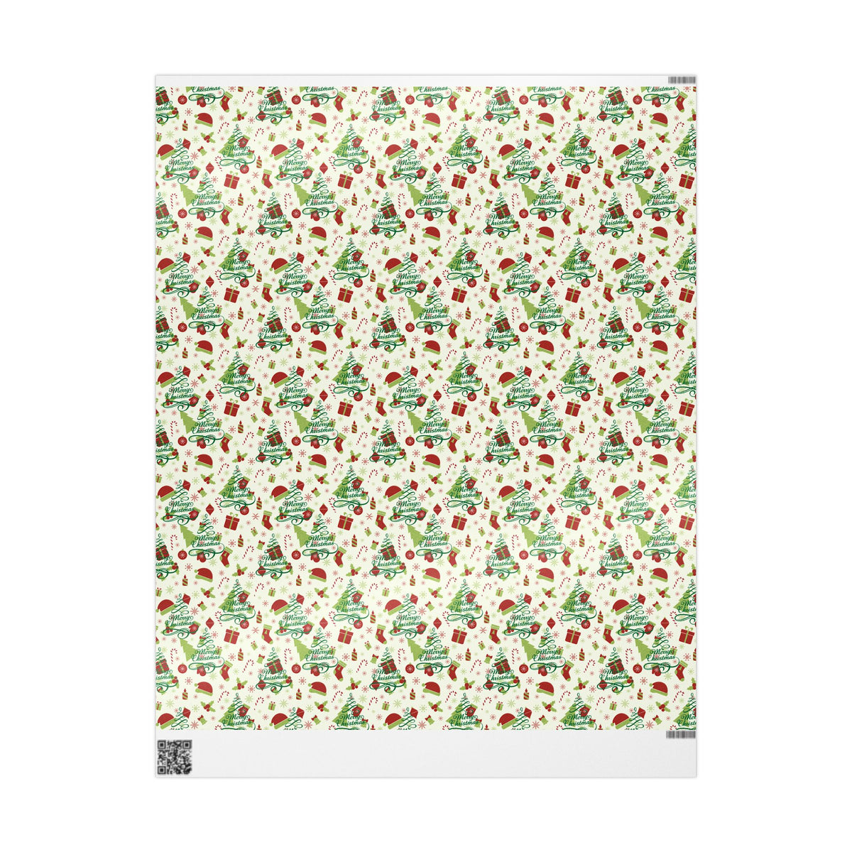 Christmas Wrapping Paper Roll — Festive Holly, Trees & Stockings Pattern