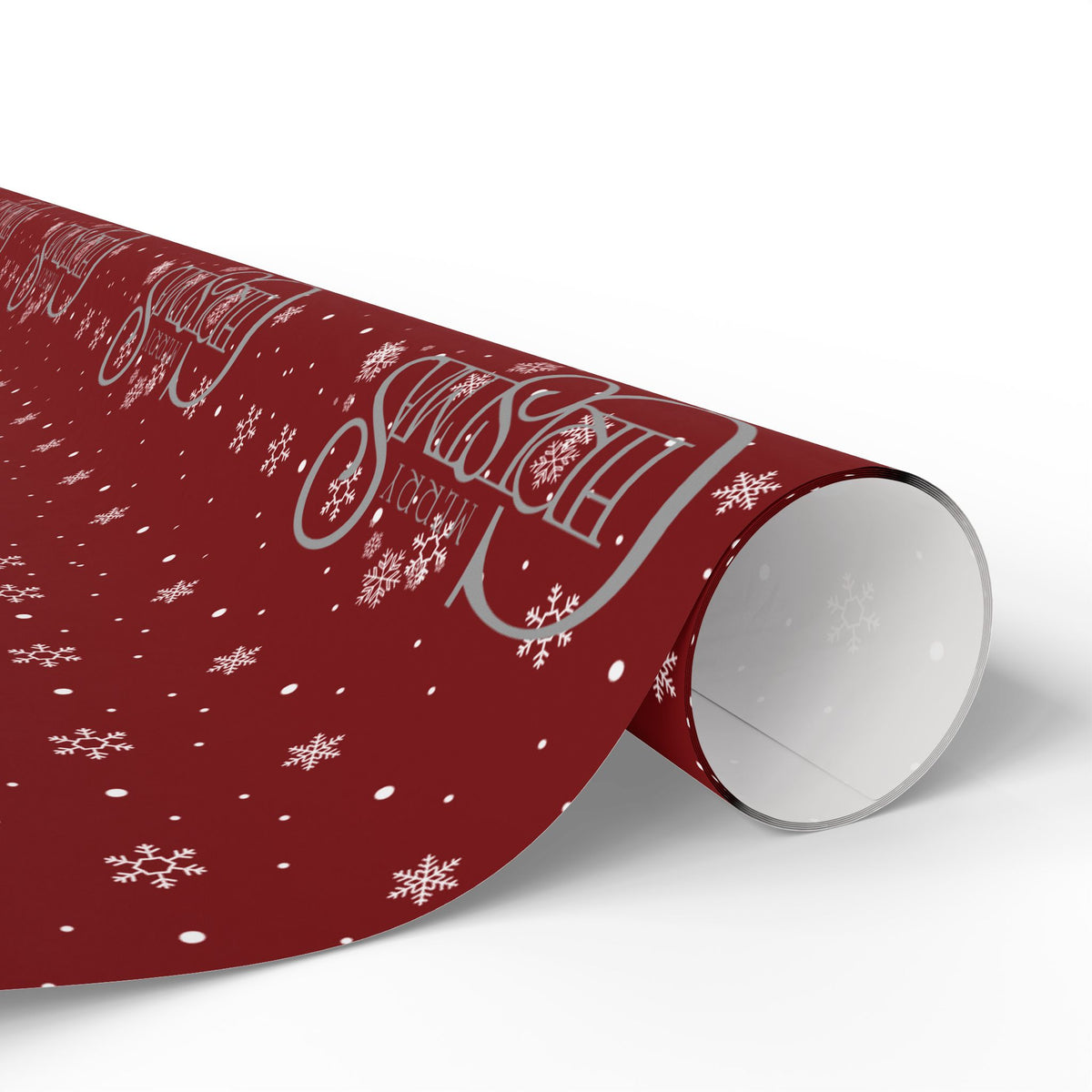 Red Christmas Wrapping Paper with Snowflakes and Holiday Ornaments
