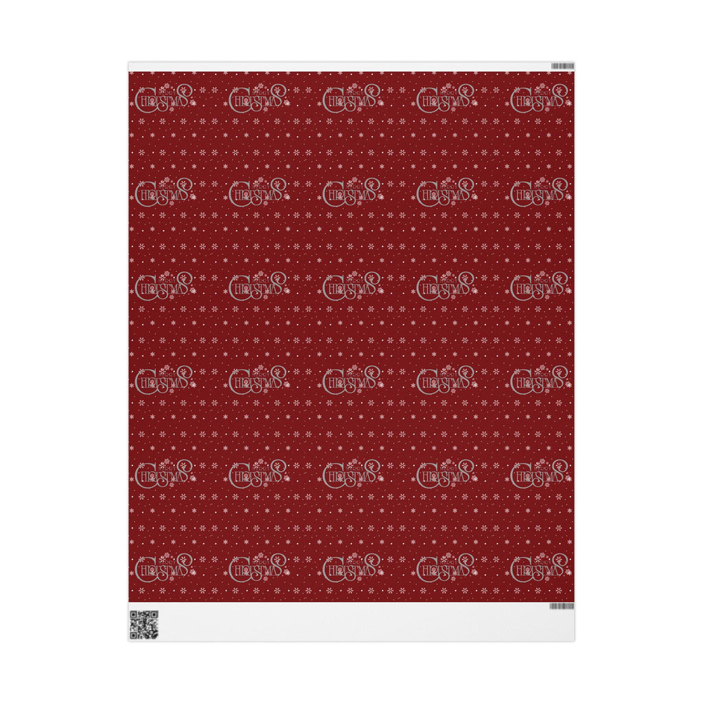 Red Christmas Wrapping Paper with Snowflakes and Holiday Ornaments