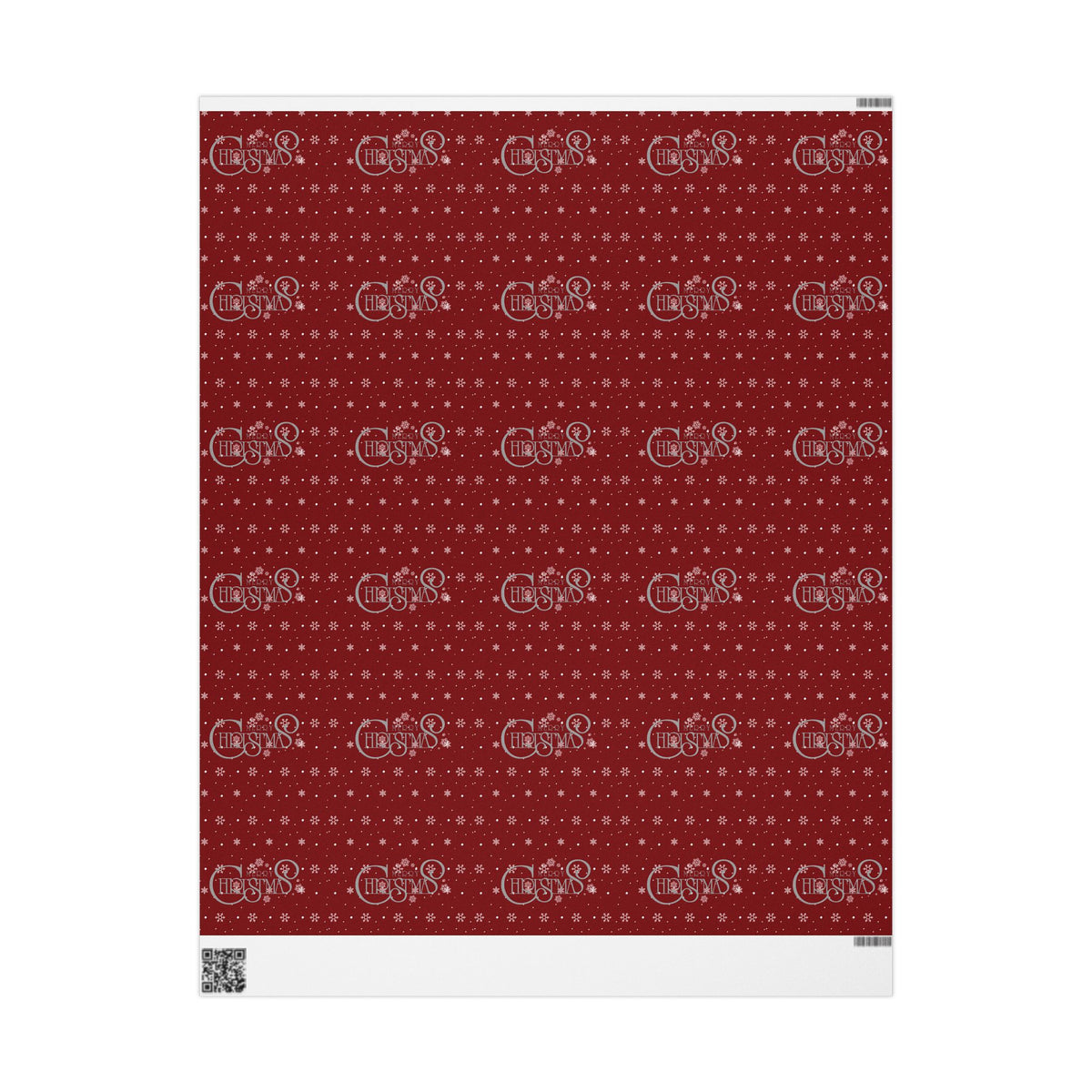 Red Christmas Wrapping Paper with Snowflakes and Holiday Ornaments