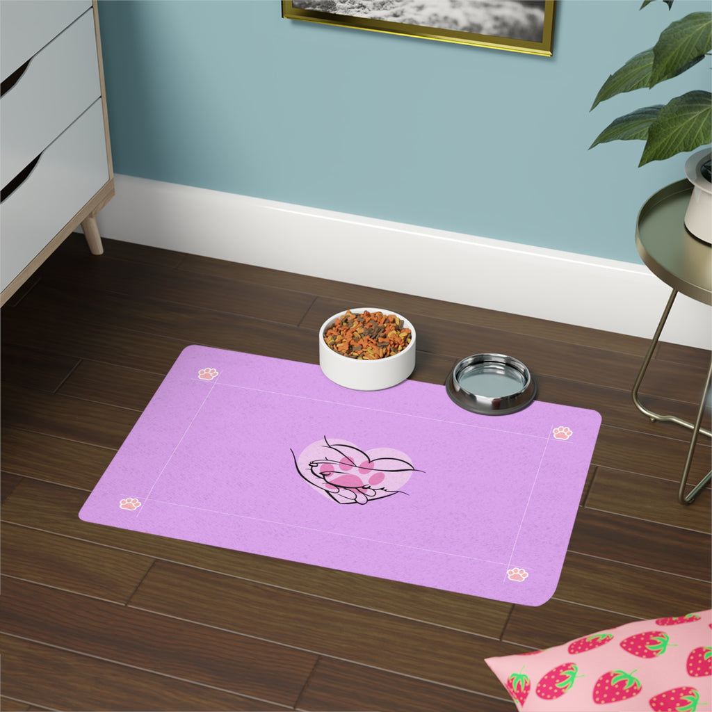 Pink Lovely Paw Heart Hands pet food mat | 12x18