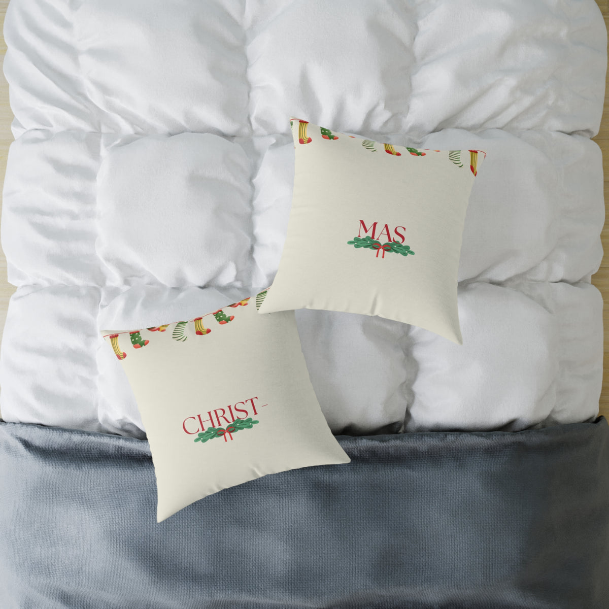 Christmas Holly Pillow 'Christmas' Holiday Square Faith Pillow