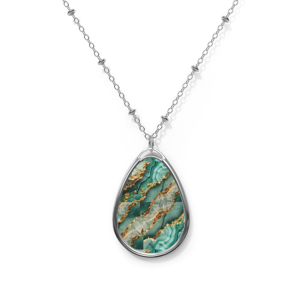 Elegant Green Agate-Print Teardrop Pendant Necklace