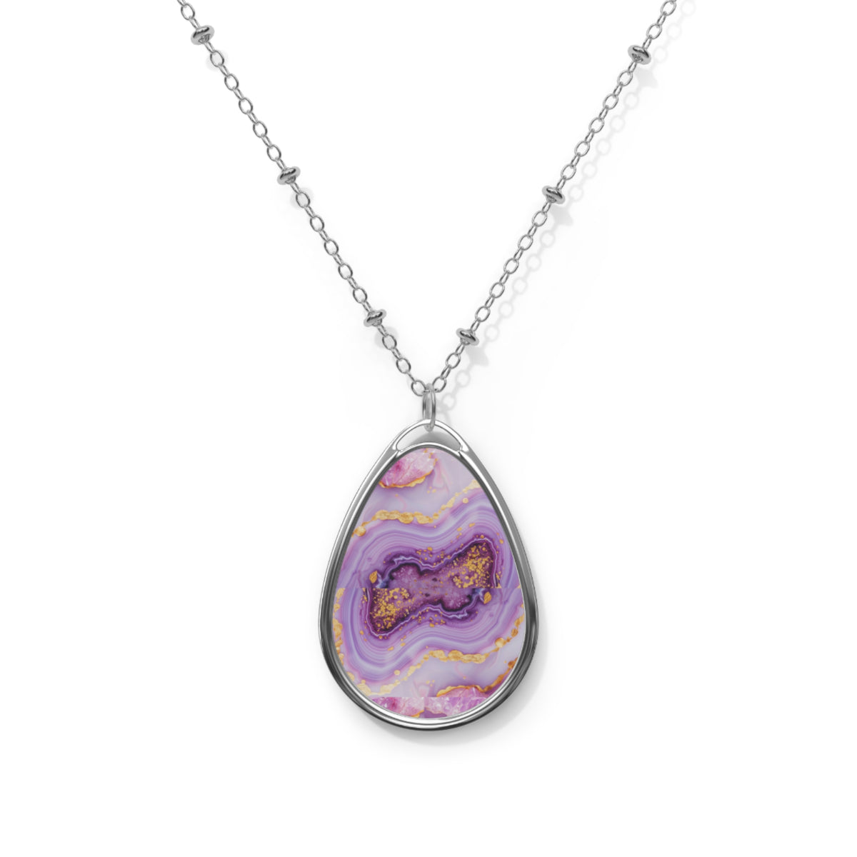 Elegant Purple Agate-Print Teardrop Pendant Necklace
