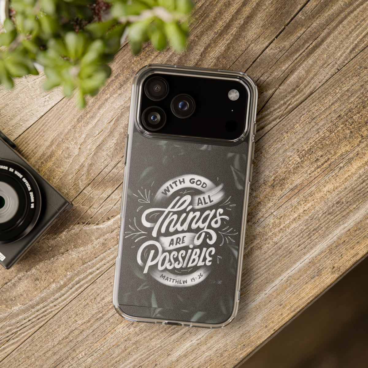 With God All Things Are Possible Phone Case Clear Impact-Resistant Christian Design