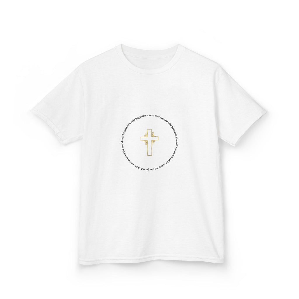 Kids Christian T‑Shirt — Gold Cross & "my refuge & my strength" Faith Tee