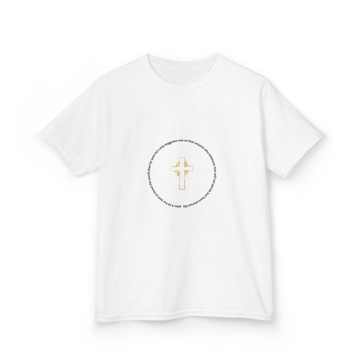 Kids Christian T‑Shirt — Gold Cross & "my refuge & my strength" Faith Tee