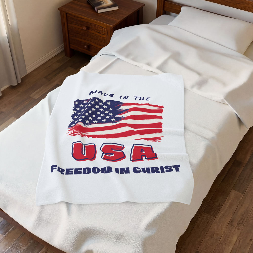 Freedom in Christ Flag Faith Velveteen Plush Blanket