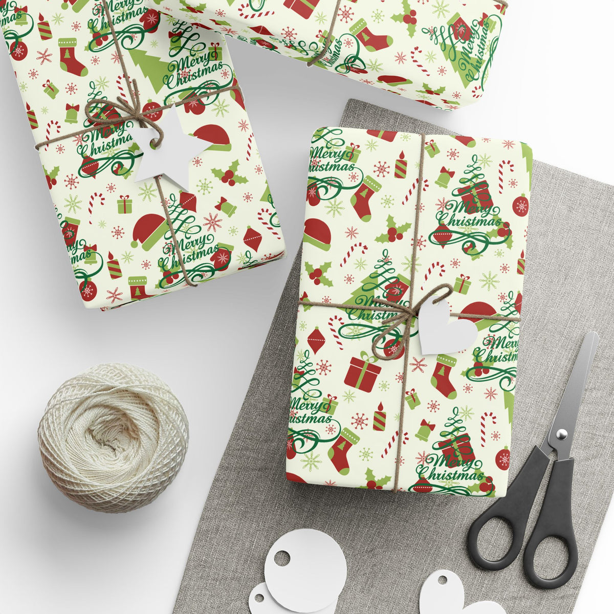 Christmas Wrapping Paper Roll — Festive Holly, Trees & Stockings Pattern