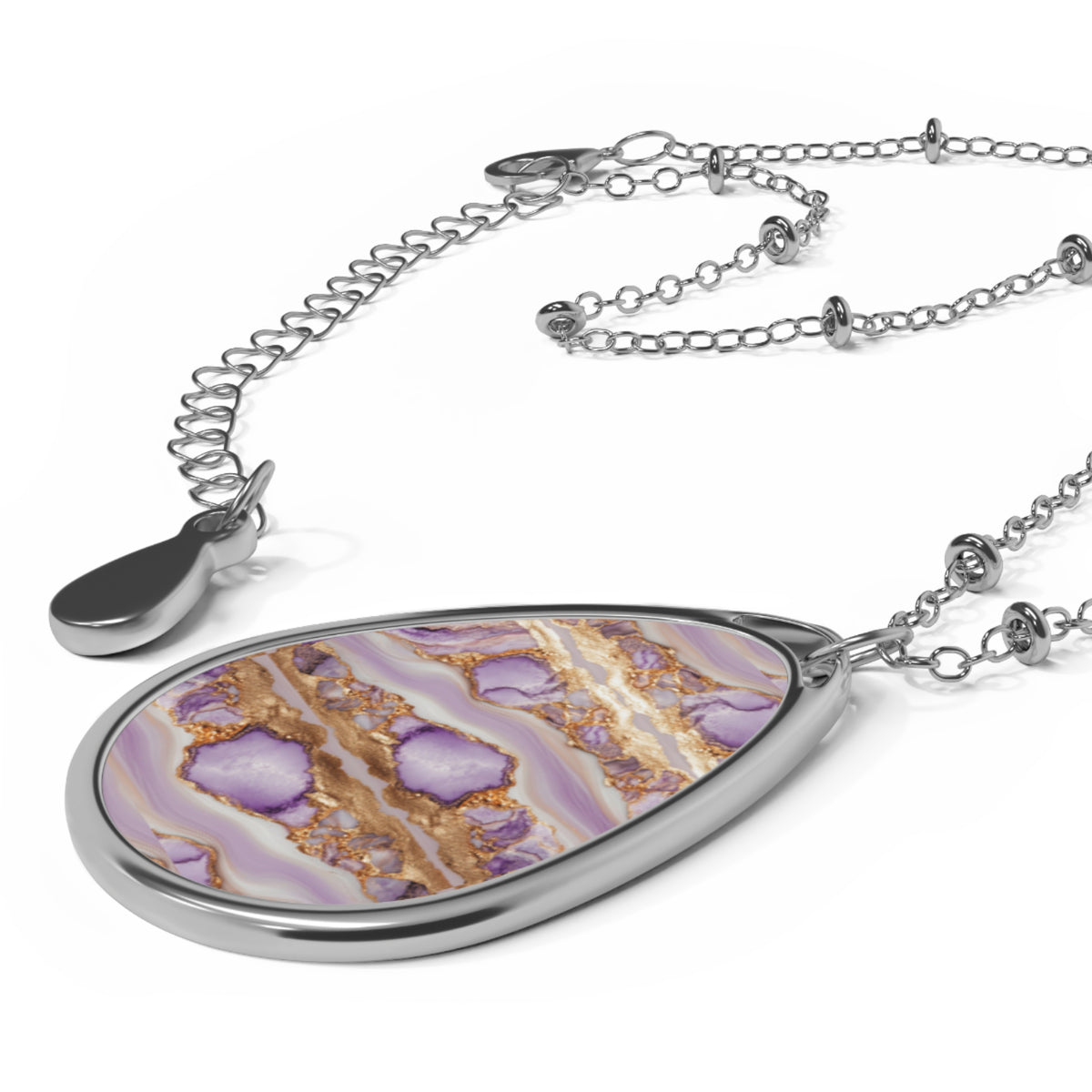 Elegant Lavender Agate-Print Teardrop Pendant Necklace